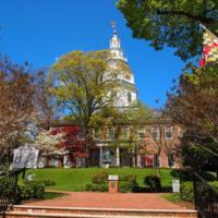 The Maryland State House in Annapolis MD the capitol of the State of Maryland on a spring day. 
