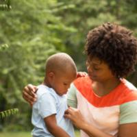 Mother talking with her son 