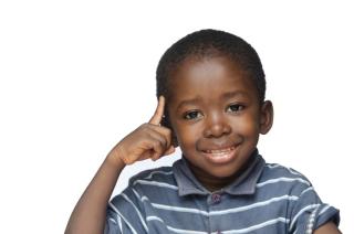 Put Your Money Where Your Brain Is Little boy pointing a his head.