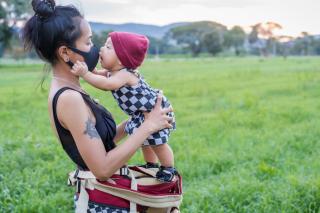Environment Matters Masked mom and baby.