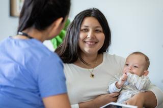 Mom and infant at the doctor's office. 