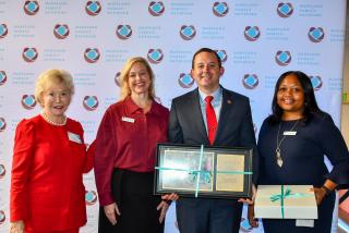 2022 Grasmick Award Photo from L - R: Dr. Nancy S. Grasmick, former Superintendent, Maryland State Department of Education; Laura Weeldreyer, Executive Director, Maryland Family Network; President Bill Ferguson, Maryland Senate; and Kesha-Simone Jones, Board Chair, Maryland Family Network