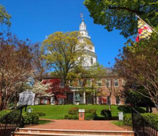 The Maryland State House in Annapolis MD the capitol of the State of Maryland on a spring day. 