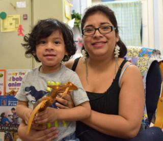 Toddler boy and mother.