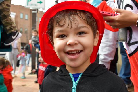 Little boy with fire hat. 