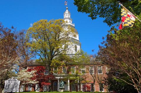 Exterior shot of the Maryland State House in Annapolis.